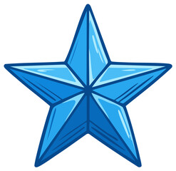 Shiny blue five-pointed star with highlights and shadow, representing success, achievement, and excellence