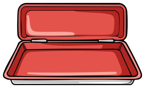 Open empty red storage box or pencil case cartoon illustration