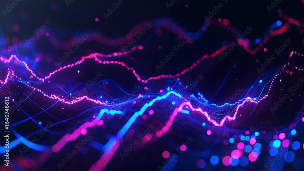 Poster abstract glowing lines forming a digital landscape representing data flow