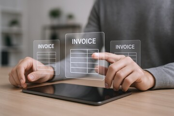 Person Managing Digital Invoices on a Tablet for Efficient Financial Management and Accounting