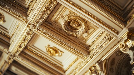 Obraz premium Ornate Ceiling with Gold Details and Decorative Molding Architecture