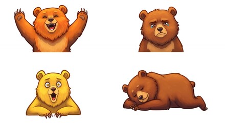 Fototapeta premium Four bear illustrations in different expressions