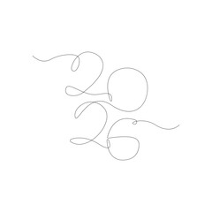 Continuous line design 2026 new year drawing style. Line art of a new year number or Christmas date design one line Vector illustration.