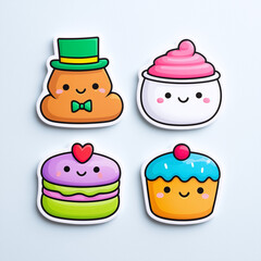 kawaii food sticker pack: gingerbread, pudding, donuts, faces and hats,