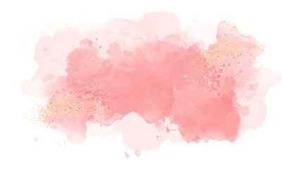 Pastel rose or pink watercolor stroke splash with luxury golden and glitter gold lines round contour for banner or logo wedding elements