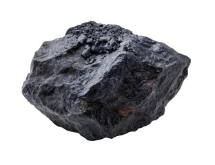 Dark, rough rock with embedded minerals