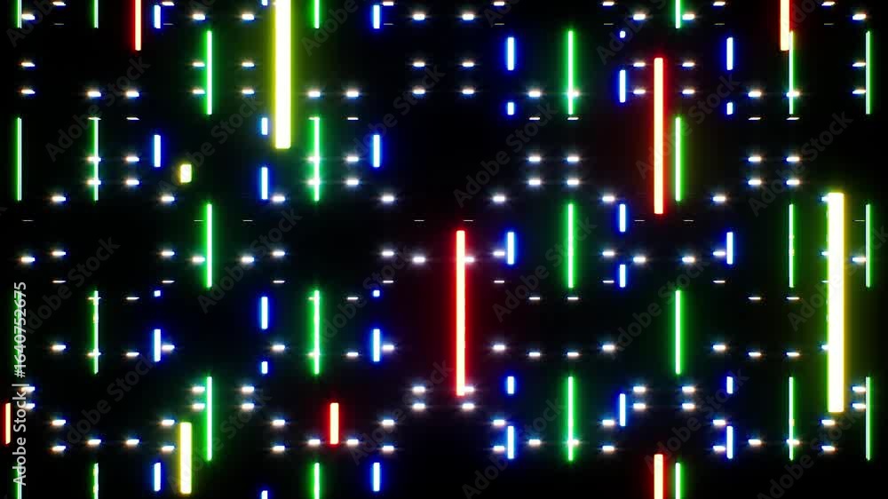 Poster flashing neon bars creating dynamic light show