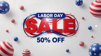 Labor day sale 50 percent off with patriotic decorations
