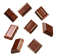 dark chocolate pieces on white background