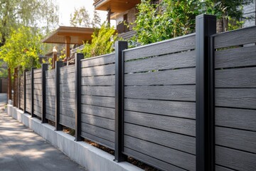 Modern gray composite fence along a residential street