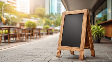 Blank Chalkboard Sign Outside Cafe or Restaurant for Custom Message and Advertising, Mockup