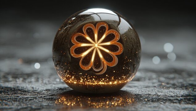Glowing crystal sphere, intricate design