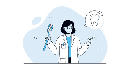 Dental healthcare professional promoting oral hygiene with toothbrush illustration