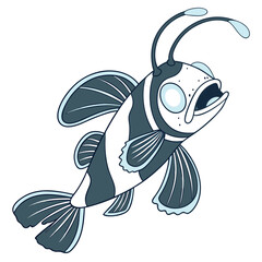 Cartoon Anglerfish with Luminescent Lure and Open Mouth on White Background