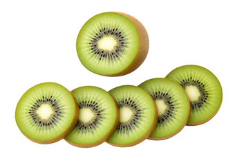 Fototapeta premium Vibrant Green Whole and Sliced Kiwifruit Isolated on Pure White Background