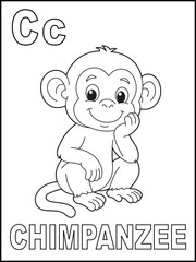 C is for chimpanzee. Chimpanzee coloring page for toddlers. fun and educational materials for kids.