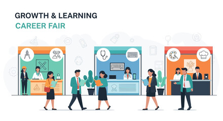 Diverse Professionals Networking and Exploring Opportunities at a Career Fair