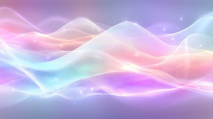 Abstract AI tech background with pastel neon mesh gradient and layered translucent waves