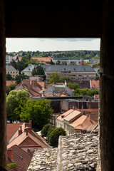 Cityscape Through Stone Frame