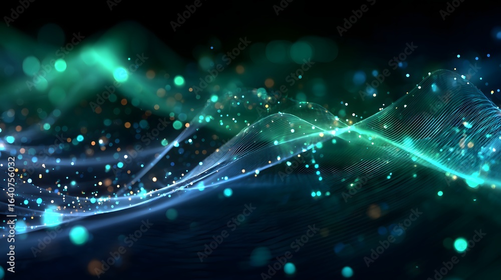 Aufkleber abstract finance data mesh with neon blue and green glowing interconnected points and lines