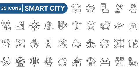 Smart city line icon set. Outline icon collection. Editable stroke. Vector illustration