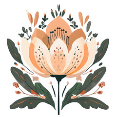 Naklejka premium flowers and leaves Flat folk geometric style transparent background