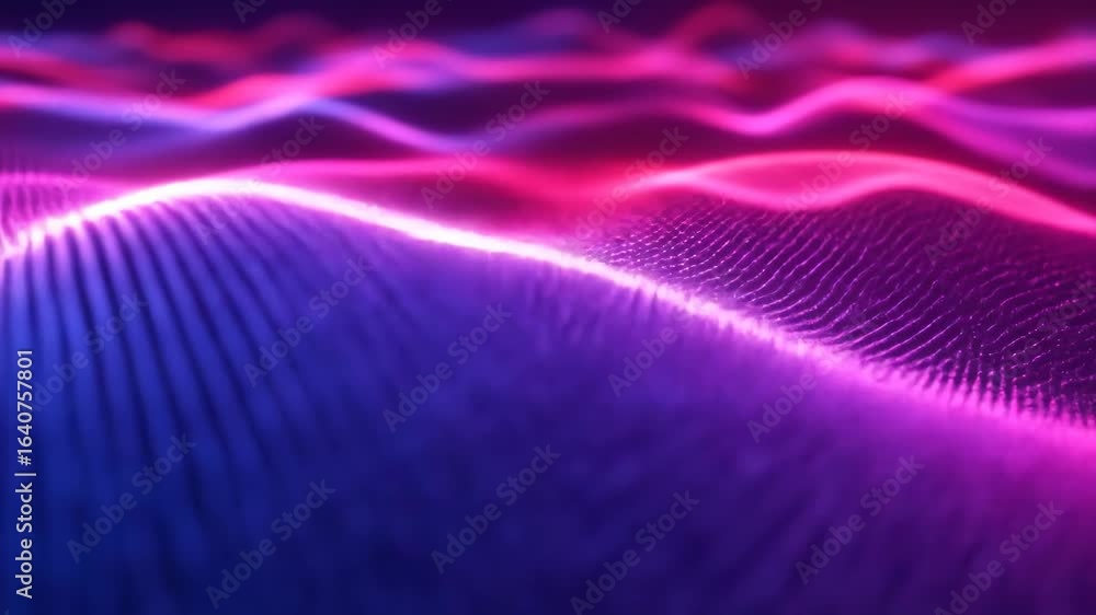 Poster undulating lines of magenta and purple create a soft abstract landscape