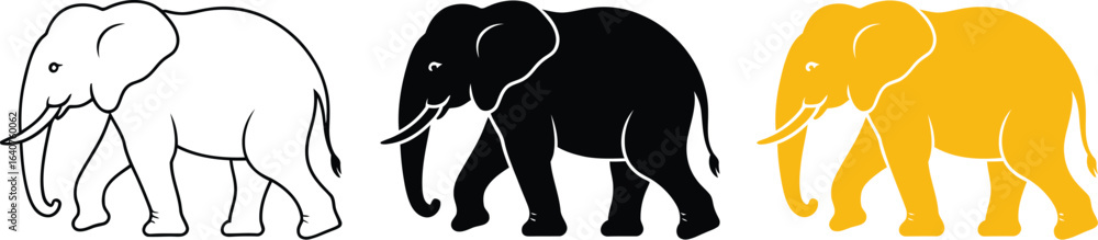 Poster stylized elephant illustrations in multiple colors for design projects