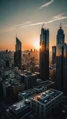 Modern City Building Illuminated at Twilight With Neon Highlights