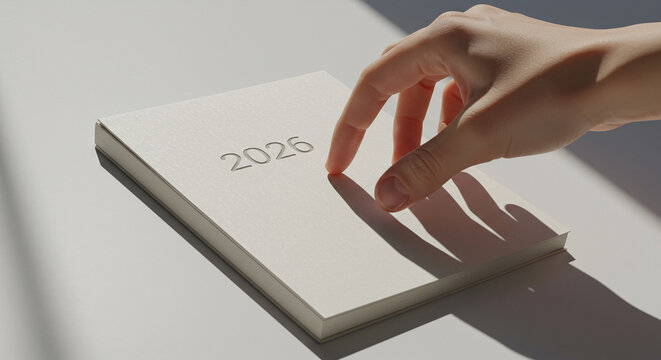 2026 Planner Hand Touching New Year Goals and Future Plans