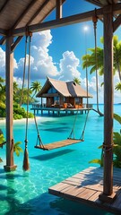 Tropical Beach Sunset With Palm Trees and Ocean View