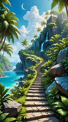 Scenic Tropical Pathway Leading to a Stunning Beach in Exotic Paradise