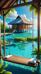 Tropical Beach Sunset With Palm Trees and Ocean View