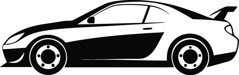 Sleek black and white racing car silhouette