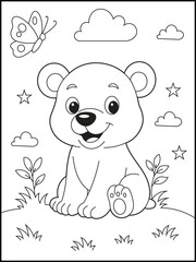 Happy bear coloring page for kids. Illustration of a cute cartoon animal. fun activity for toddlers.