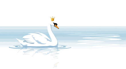 Fototapeta premium Elegant swan with golden crown swimming peacefully on calm water surface beauty