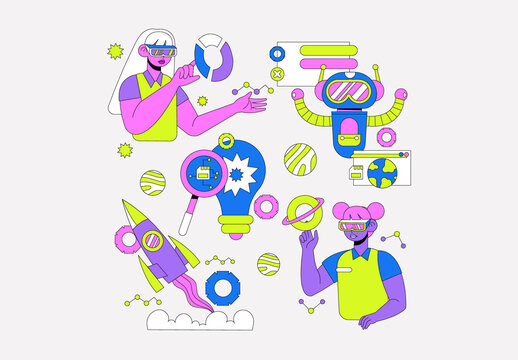 Purple Flat Design Tech Startup Asset Illustration