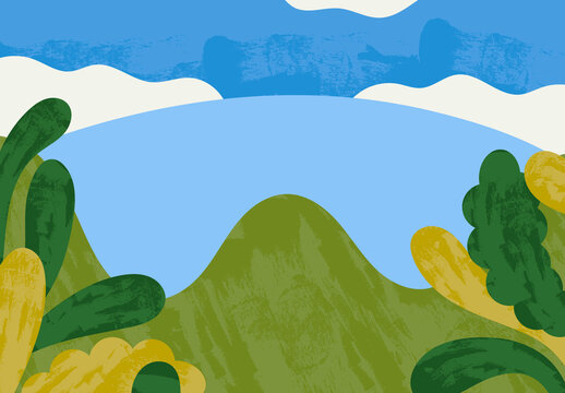 Blue Watercolor Scenery Illustration