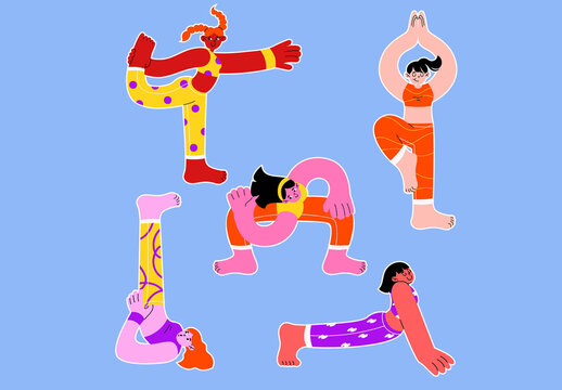 Orange and Pink Hand Drawn Pilates Asset Illustration