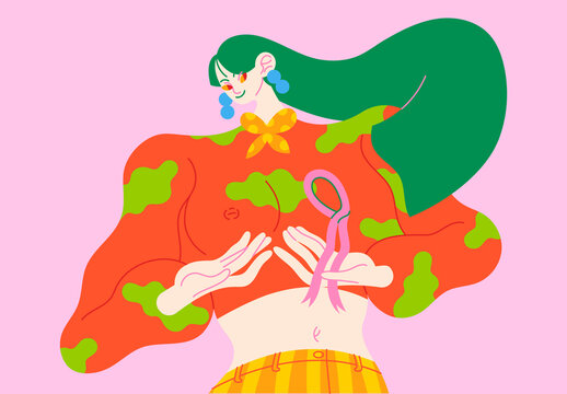 Orange Hand Drawn Breast Cancer Illustration