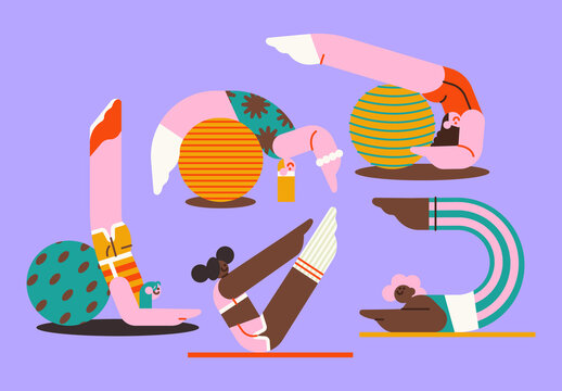 Pink Hand Drawn Pilates Asset Illustration