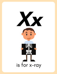 Letter X and X-Ray Flashcard for Kids' Anatomy Study