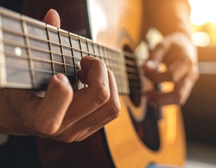 Fototapeta premium Close-up of hands playing an acoustic guitar (1)