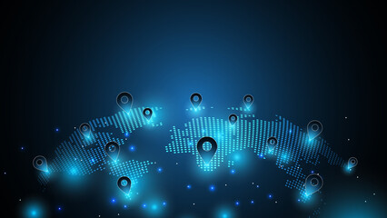 Location World connection network. World map. Internet technology and global communication concept.