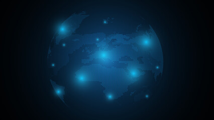Globe dot style and lighting. Earth abstract and communication background.