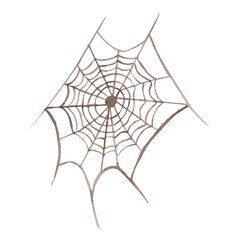 Watercolor image of a spider web. A hand-drawn Halloween illustration highlighted composition isolated from the background. Perfect for Halloween theme, cards and decor.