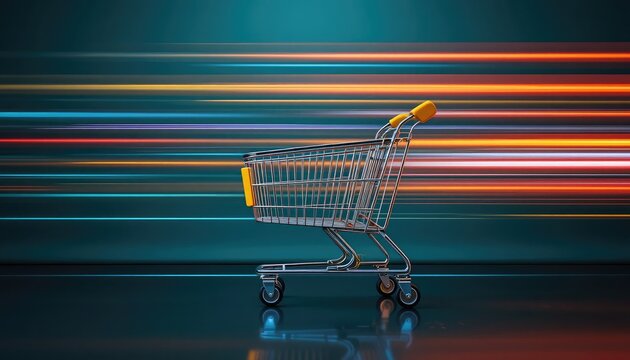 Shopping Cart with Streaking Light Trails Keywords: shopping cart, supermarket trolley, grocery