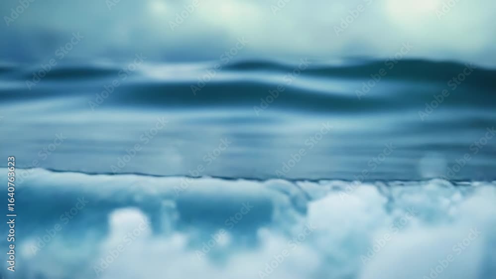 Poster crystal clear wave splashing in the ocean with foam and droplets