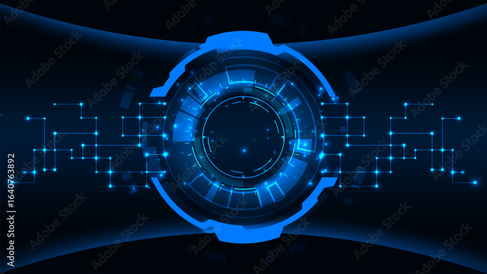 Poster abstract technology tech circle hi tech line circuit board with dark blue background