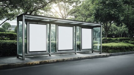 City Bus Stop with Blank Advertising Space Ready for Customization and Marketing Campaigns